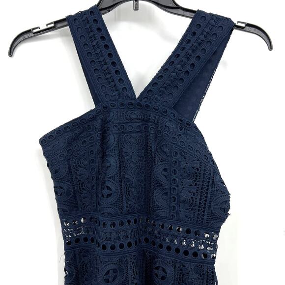 Lulu's Sexy Dark Blue Bodycon Dress Eyelet Lace Sundress Party Cocktail S Small - Picture 4 of 9